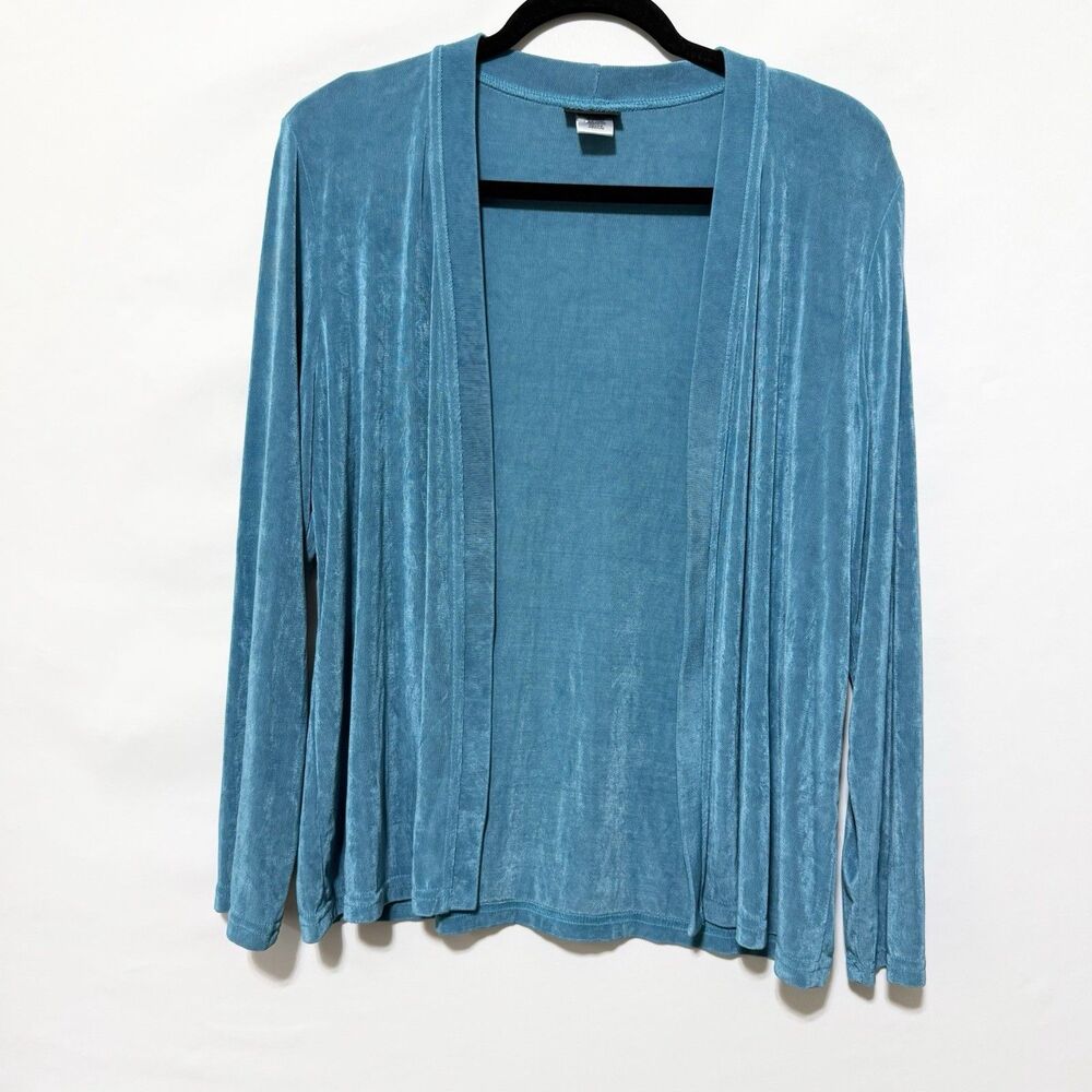 Citiknits Petite M Teal Blue Open Front Slinky Cardigan Long Sleeve